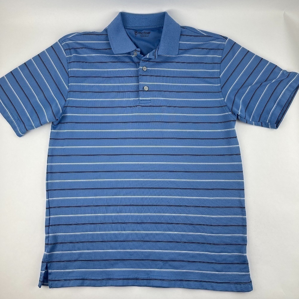 Pro Tour Performance Golf Polo Mens Large Blue Striped